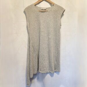 Bryn Walker Asymmetrical Shift Dress Women's XS Gray White Striped Short Sleeve